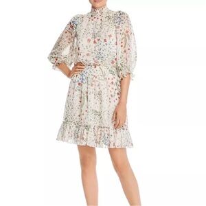 Joie Dress‎ NWT Size Small Ivory Shima Floral Print Ruffled Dress Smocked Neck